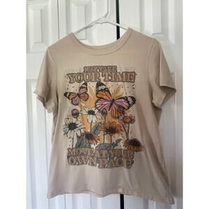 Zoe & Liv Butterfly Flowers Tee Women's M